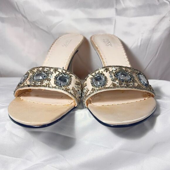 Franco Sarto heels size 10 slip on rhinestones ivory color - Picture 5 of 11
